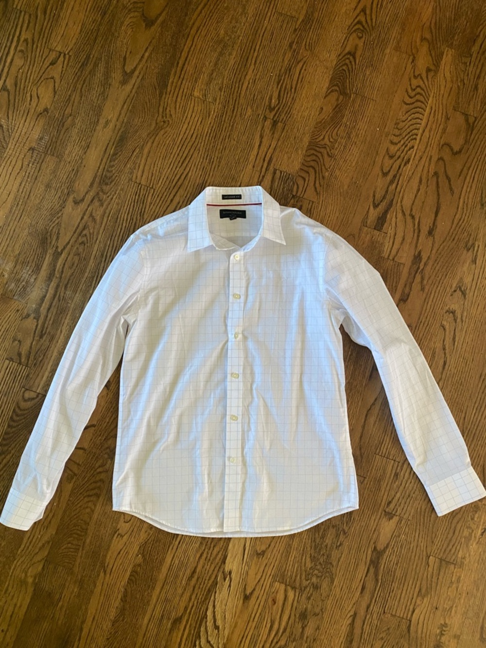 Banana Republic White Dress Shirt with Light Blue Grid